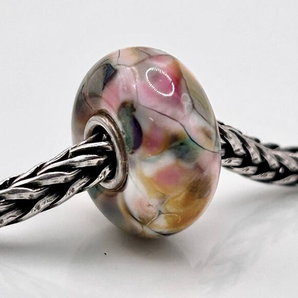 Summersday Artisan Trollbeads Style Trollstone Pale Pink Yellow GreenGray Mosaic - Picture 9 of 12